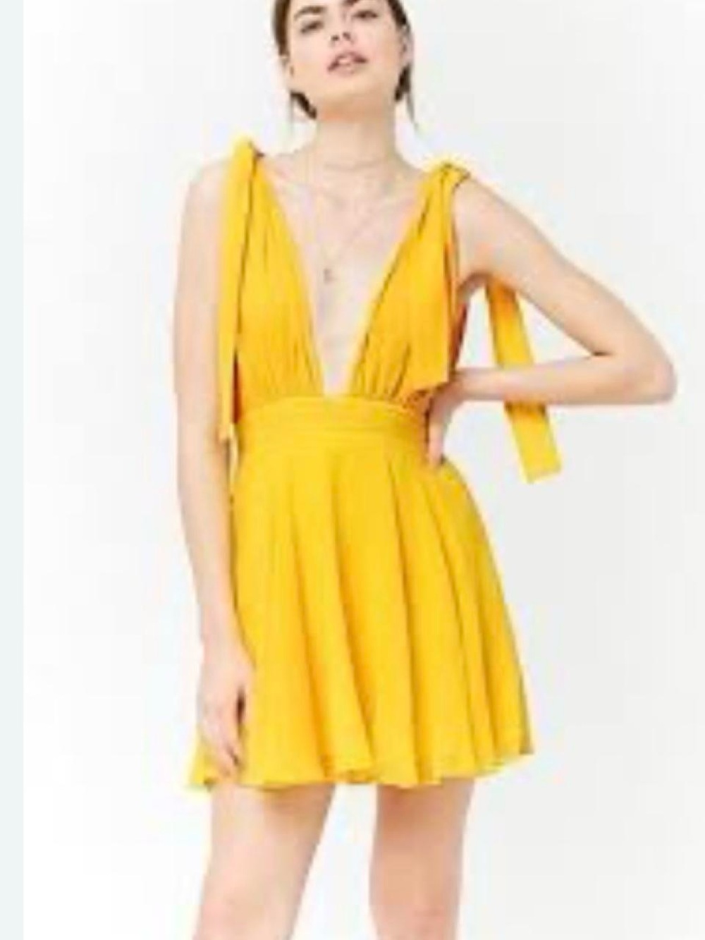 yellow mini dress with tie straps - forever 21 - Picture 1 of 4
